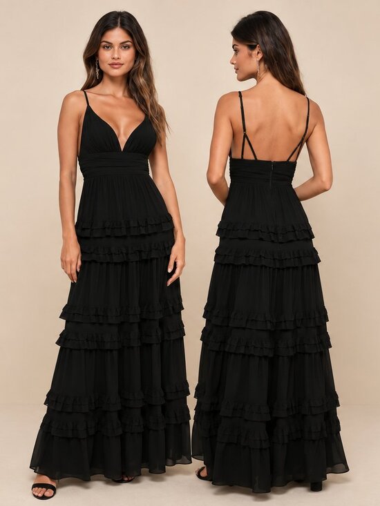 Lulus Dresses & Skirts - LULU's Prom Wedding Flowy Romantic Tiered Ruffle Open Back Maxi Dress NWOT